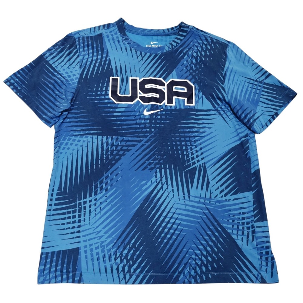 Nike USA Team Dri-FIT Shirt Men's M Blue All Over Print CW0937-406 Olympics
